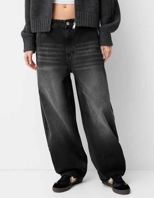 Bershka Jeans Skater Mujer 10-12 Negro