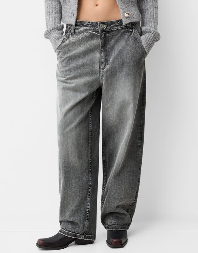 Bershka Jeans Skater Mujer 34 Gris