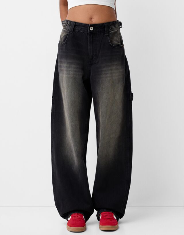 Bershka Jeans Wide Balloon Carpenter Bskteen 38 Marrón