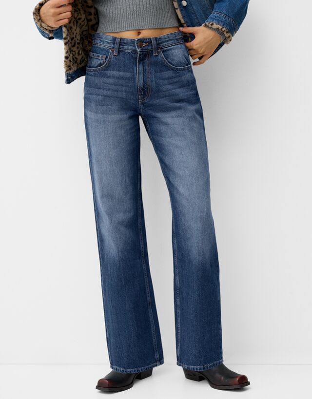 Bershka Jeans 90'S Wide Mujer 36 Azul