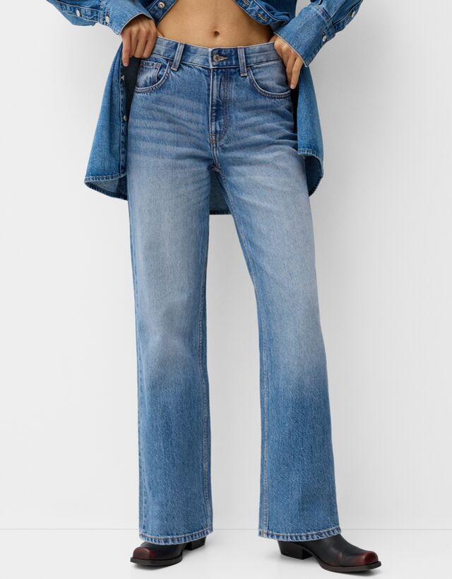 Bershka Jeans 90'S Wide Mujer 42 Azul Lavado