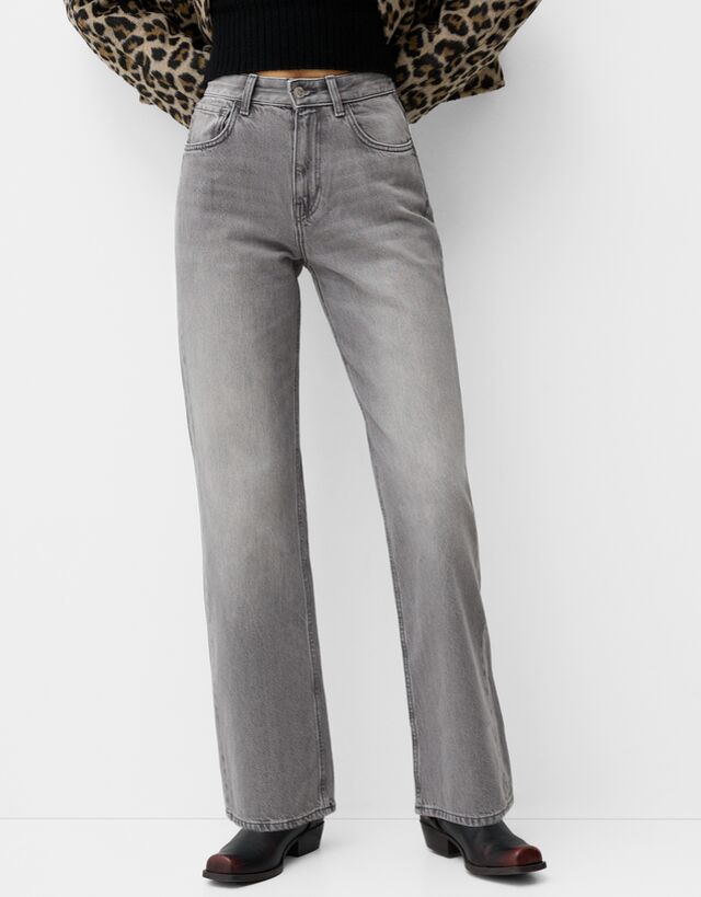 Bershka Jeans 90'S Wide Mujer 34 Gris Oscuro