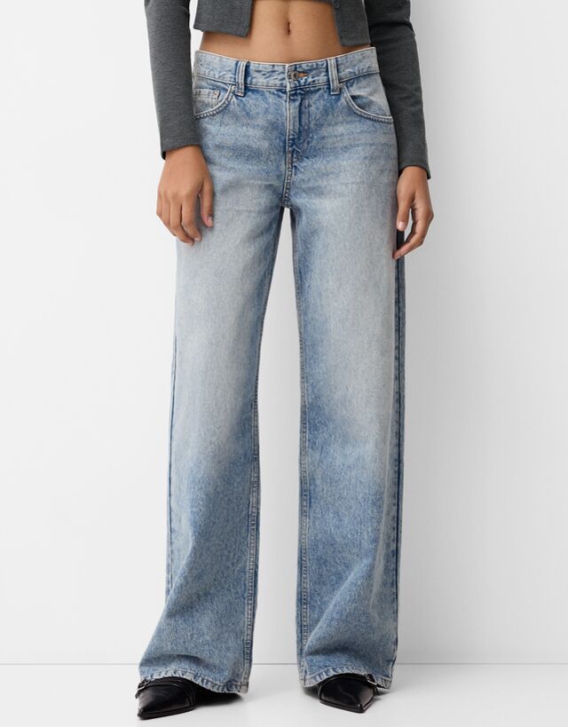 Bershka Jeans Skater Mujer 36 Azul Lavado
