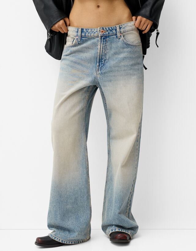 Bershka Jeans Baggy Mujer 44 Azul Lavado
