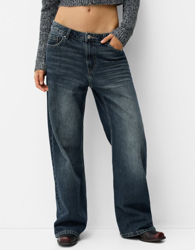 Bershka Jeans Baggy Mujer 40 Verde