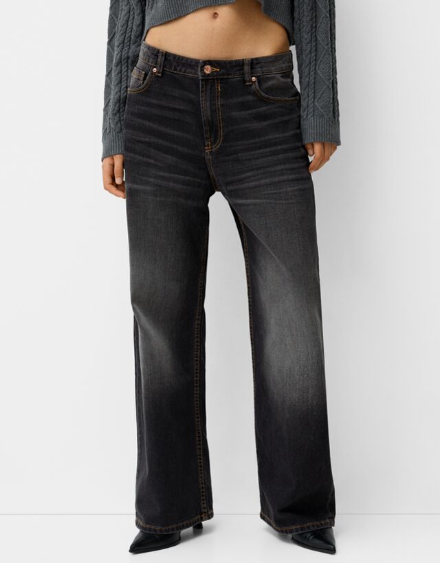 Bershka Jeans Baggy Mujer 42 Negro