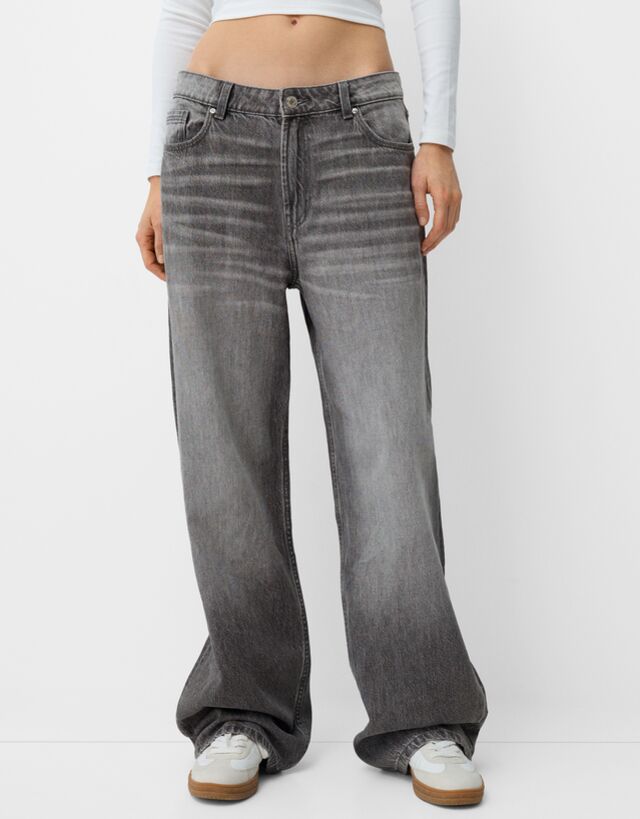 Bershka Jeans Baggy Mujer 44 Gris Oscuro