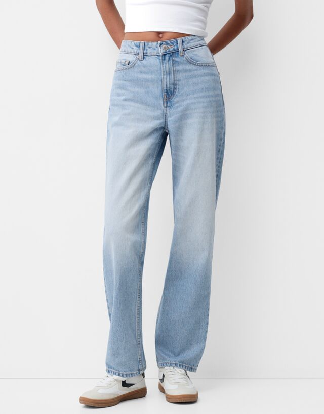 Bershka Jeans Mom Bskteen 34 Azul Lavado