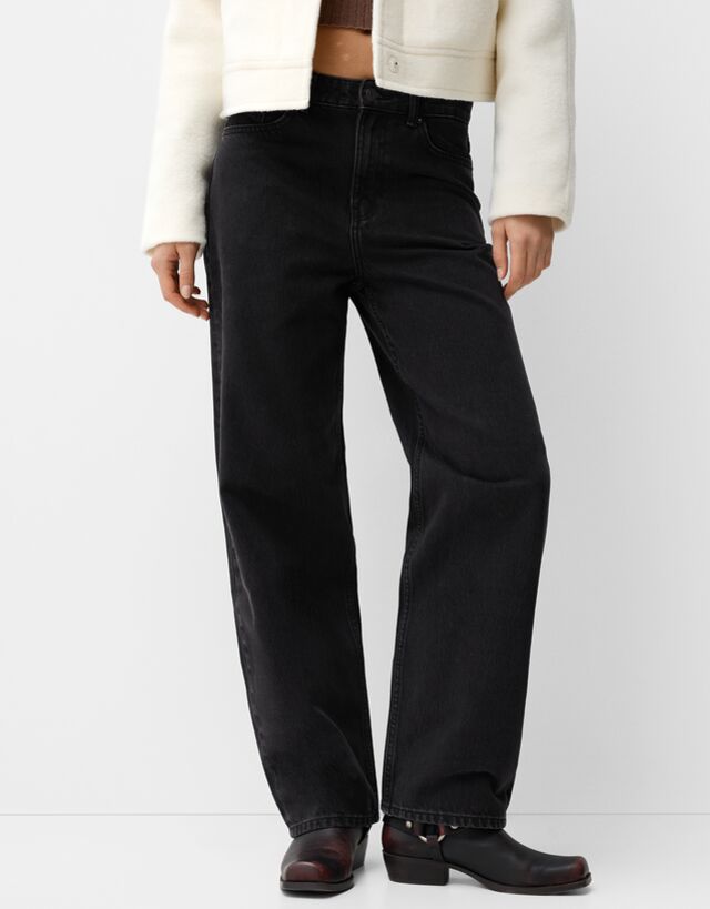 Bershka Jeans Mom Mujer 36 Negro