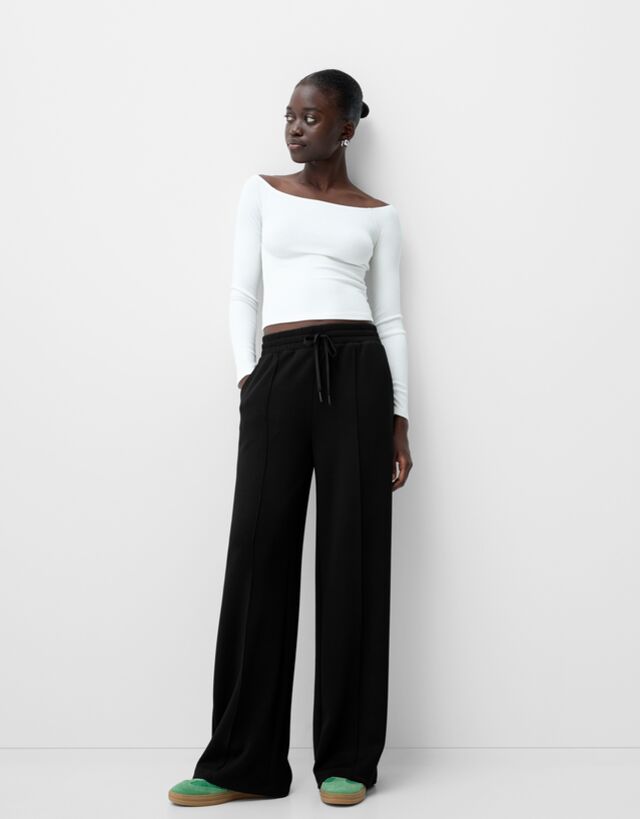 Bershka Pantalón Wide Leg Mujer Xs Negro