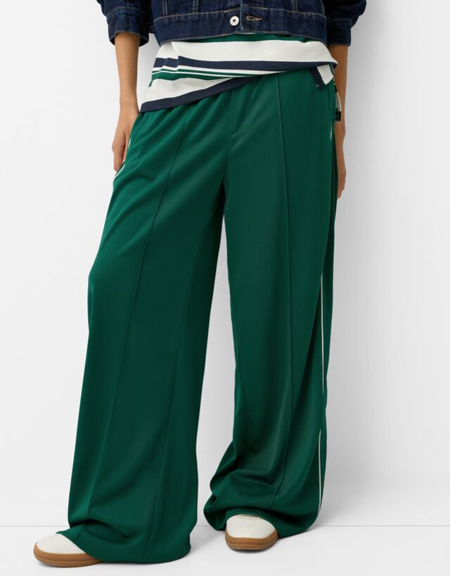 Bershka Pantalón Retro Banda Lateral Mujer Xs Verde