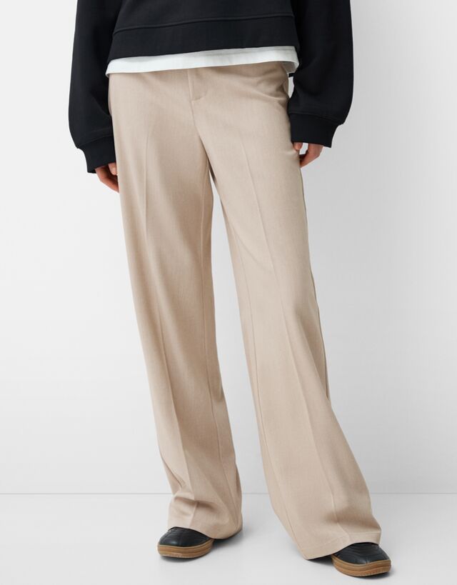 Bershka Pantalón Wide Leg Tailoring Mujer 36 Beige