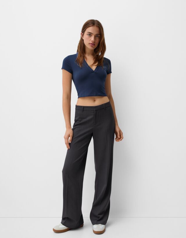 Bershka Pantalón Wide Leg Tailoring Mujer 38 Gris