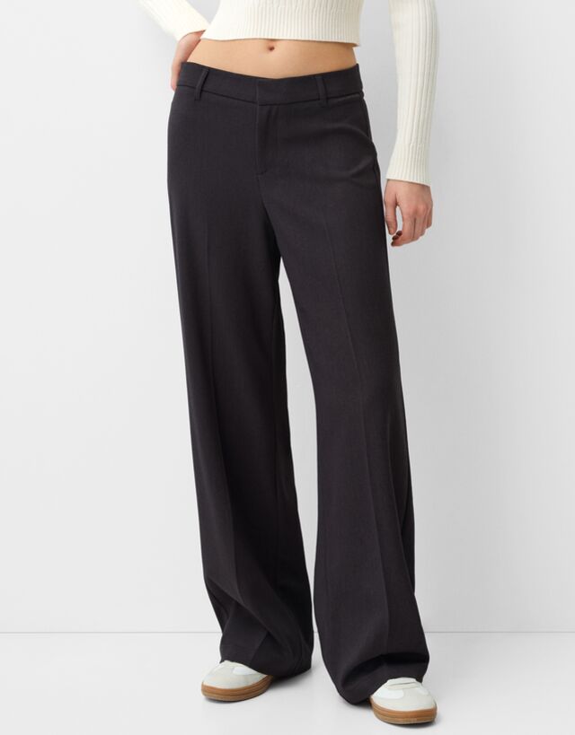 Bershka Pantalón Wide Leg Tailoring Mujer 34 Gris