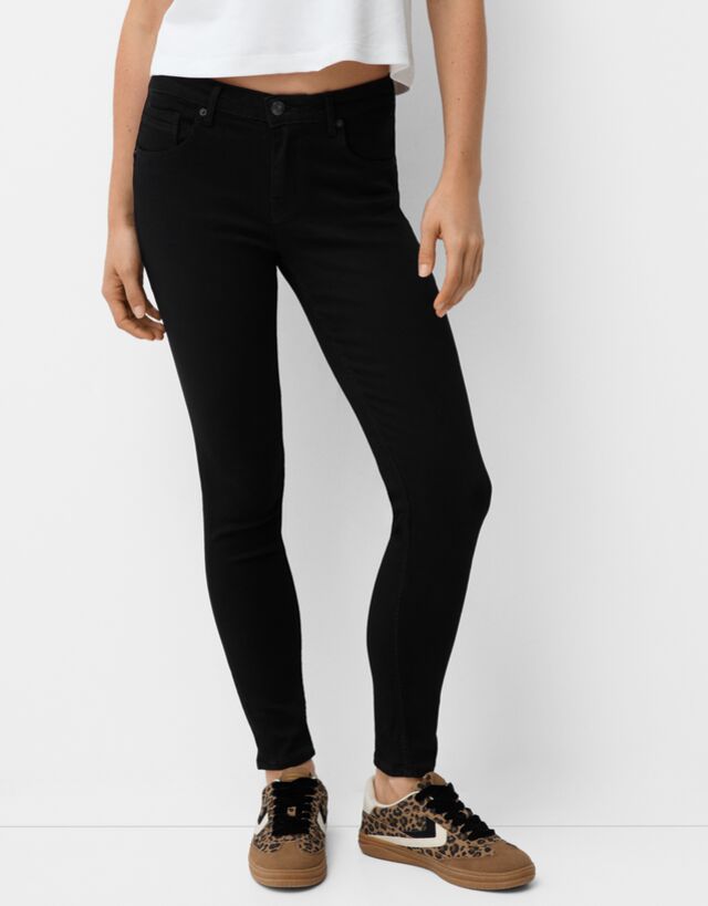 Bershka Jeans Skinny Push Up Mujer 34 Negro