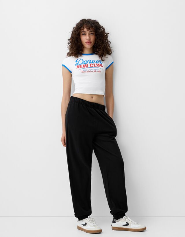 Bershka Pantalón Jogger Felpa Mujer L Negro