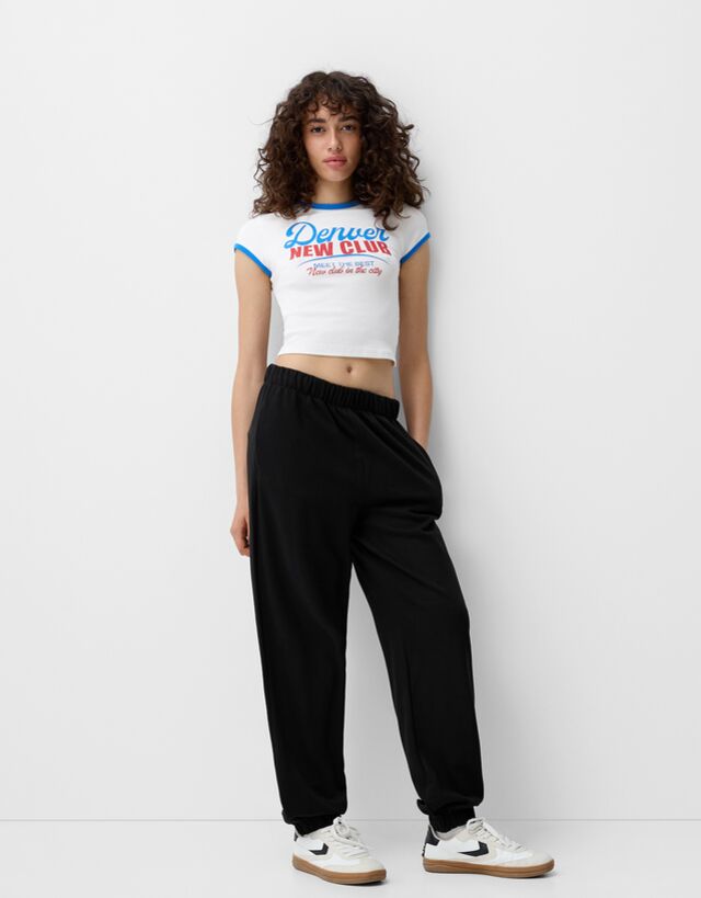 Bershka Pantalón Jogger Felpa Mujer Xs Negro