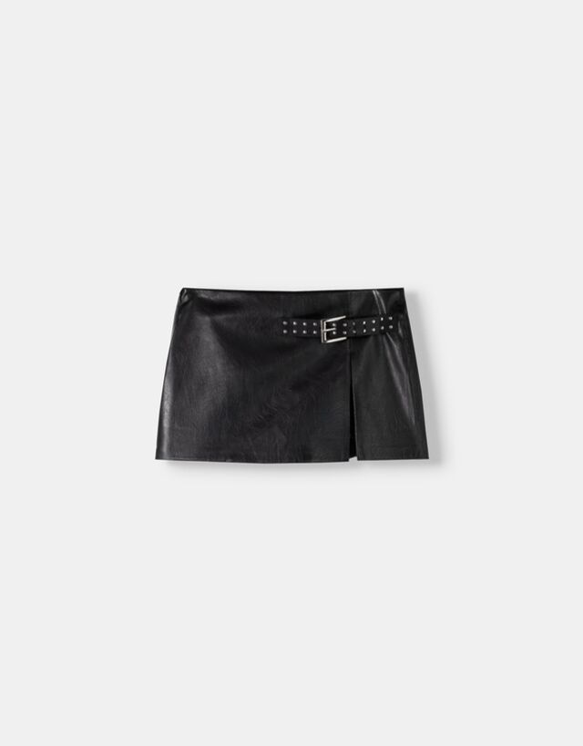 Bershka Falda Mini Efecto Piel Mujer S Negro