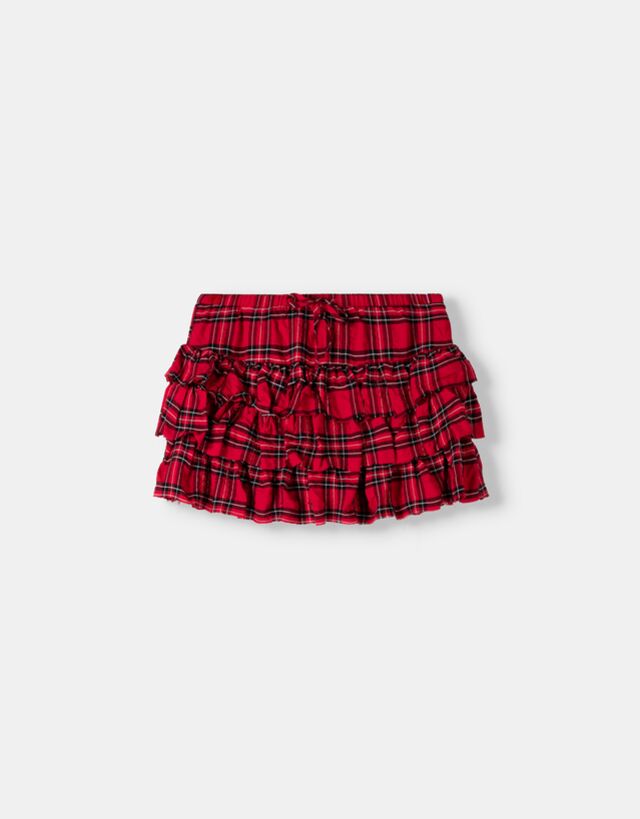 Bershka Falda Mini Volantes Mujer 10-12 Rojo