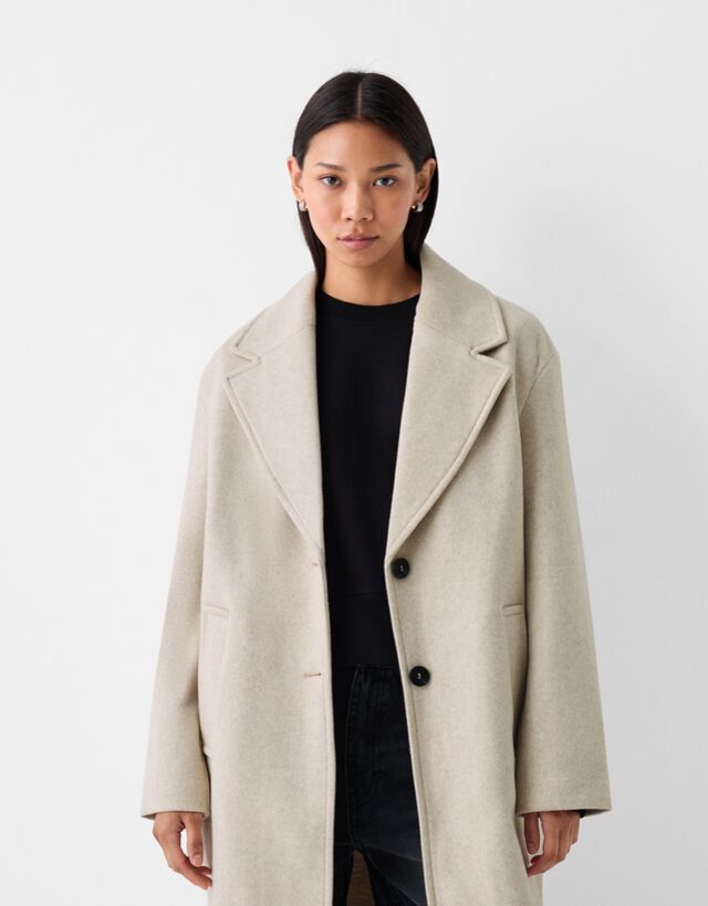 Bershka Abrigo Largo Soft Bskteen L Crudo