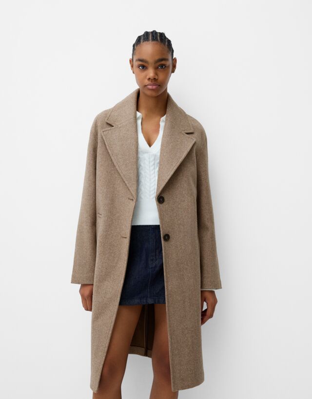 Bershka Abrigo Largo Soft Bskteen Xs Visón