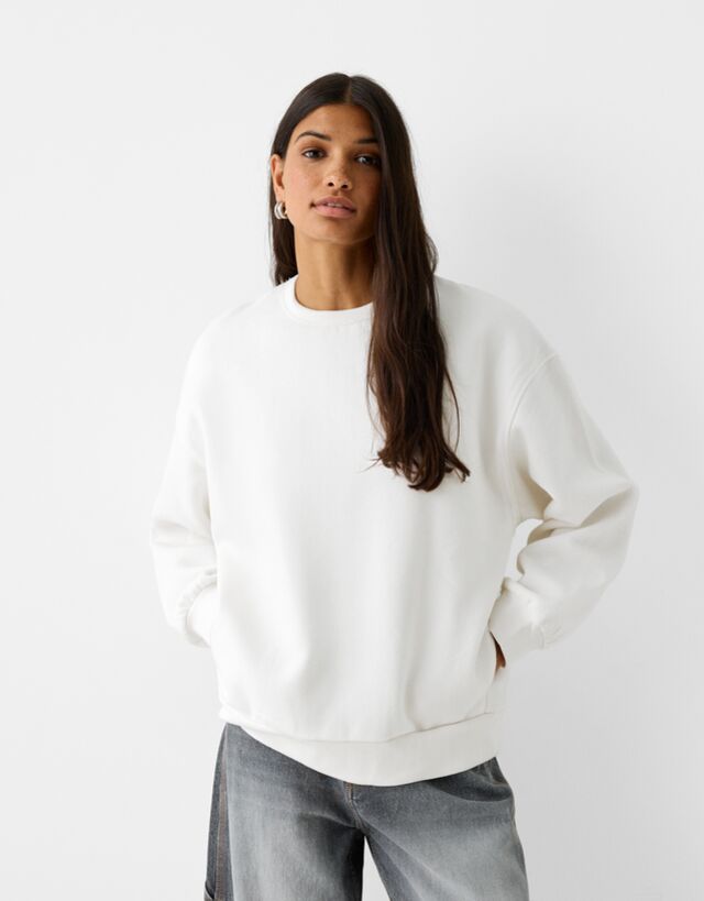Bershka Sudadera Oversize Bolsillos Laterales Mujer S Blanco Roto