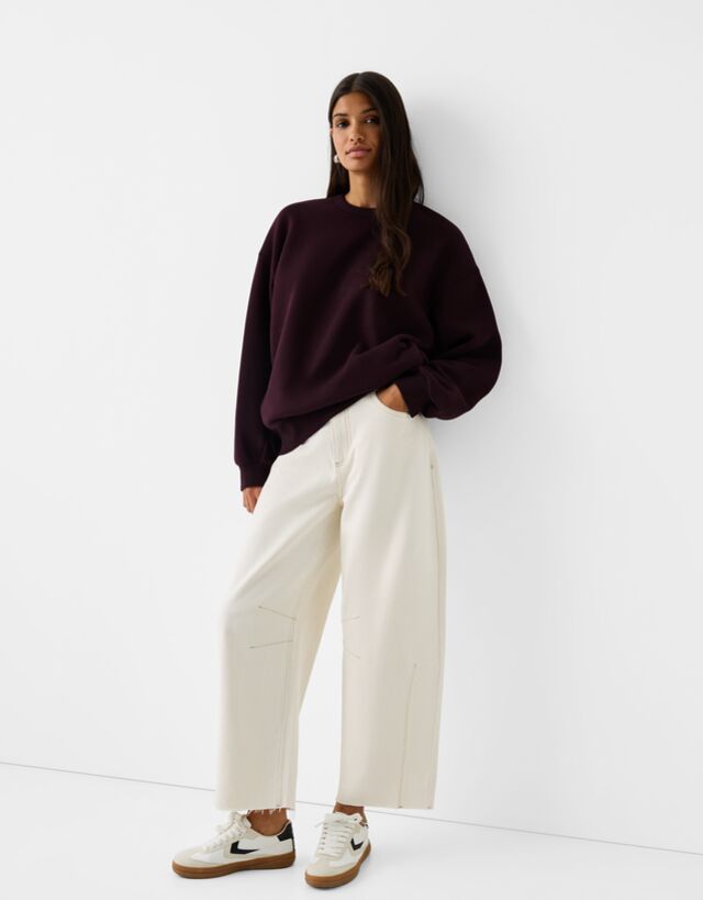 Bershka Sudadera Oversize Bolsillos Laterales Mujer L Morado