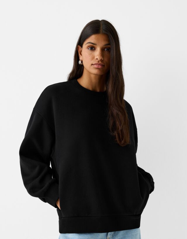 Bershka Sudadera Oversize Bolsillos Laterales Mujer S Negro