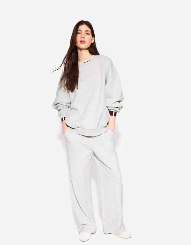 Bershka Sudadera Oversize Bolsillos Laterales Mujer L Gris