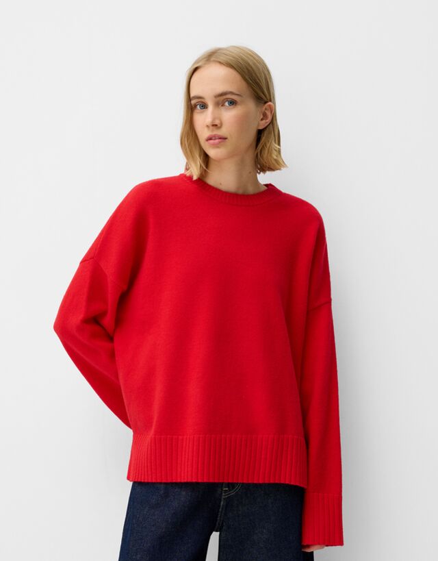 Bershka Jersey Cuello Redondo Mujer Xl Rojo