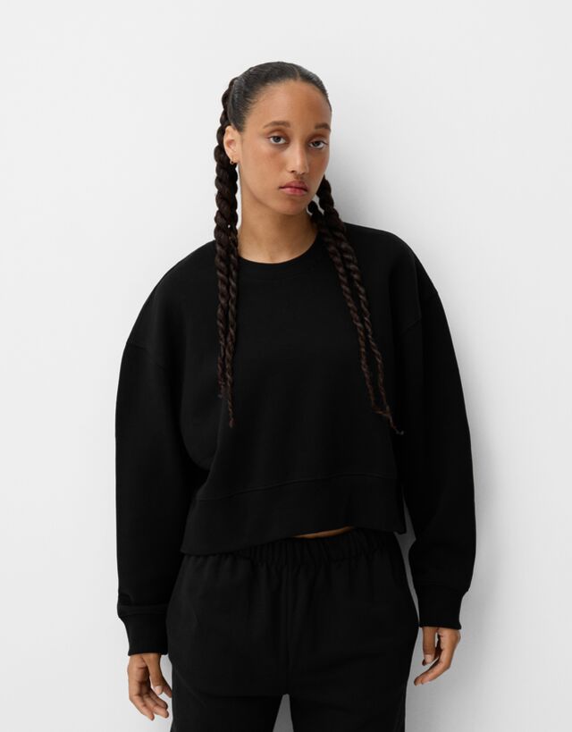 Bershka Sudadera Básica Mujer 10-12 Negro