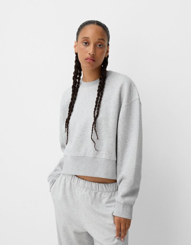 Bershka Sudadera Básica Mujer M Gris