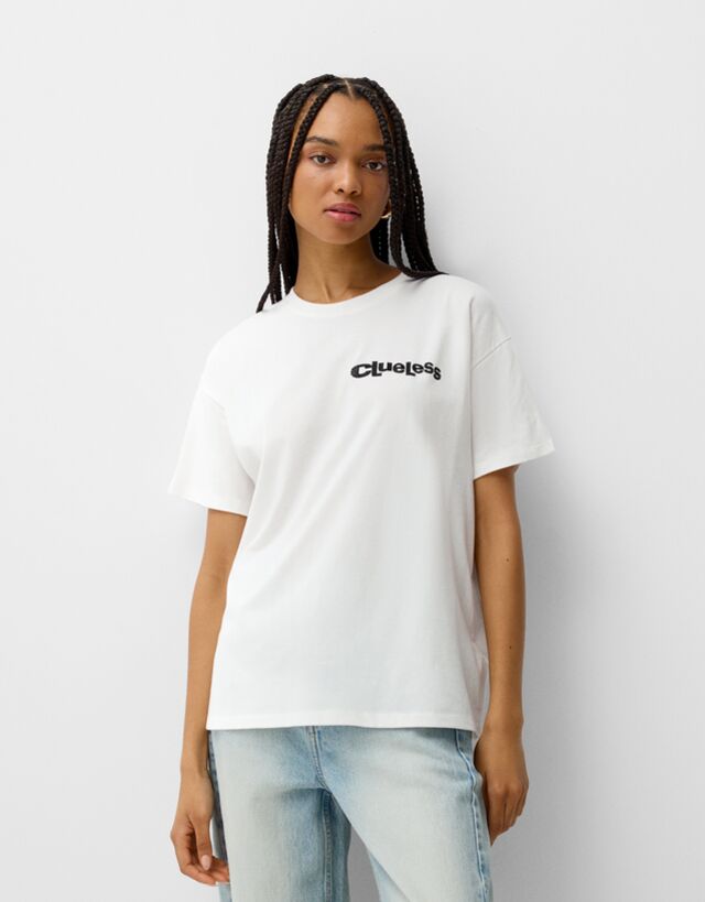 Bershka Camiseta Clueless Manga Corta Mujer Xs Blanco Roto