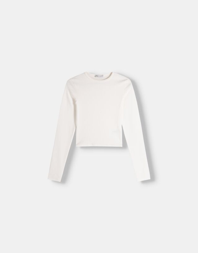 Bershka Camiseta Manga Larga Bskteen Xs Blanco Roto