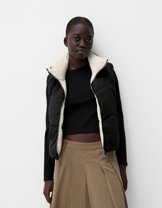 Bershka Chaleco Reversible Mujer Xs Negro