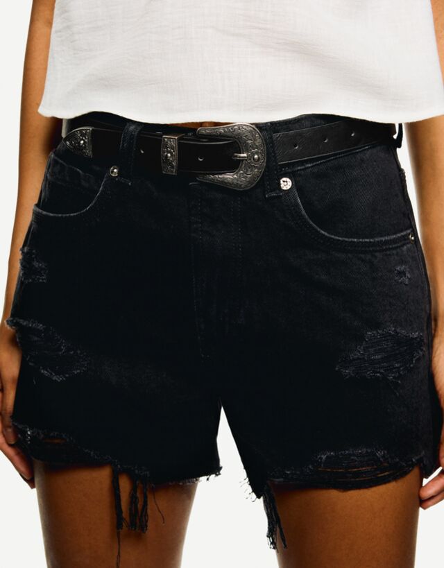 Bershka Cinturón Hebilla Mujer 95 Negro