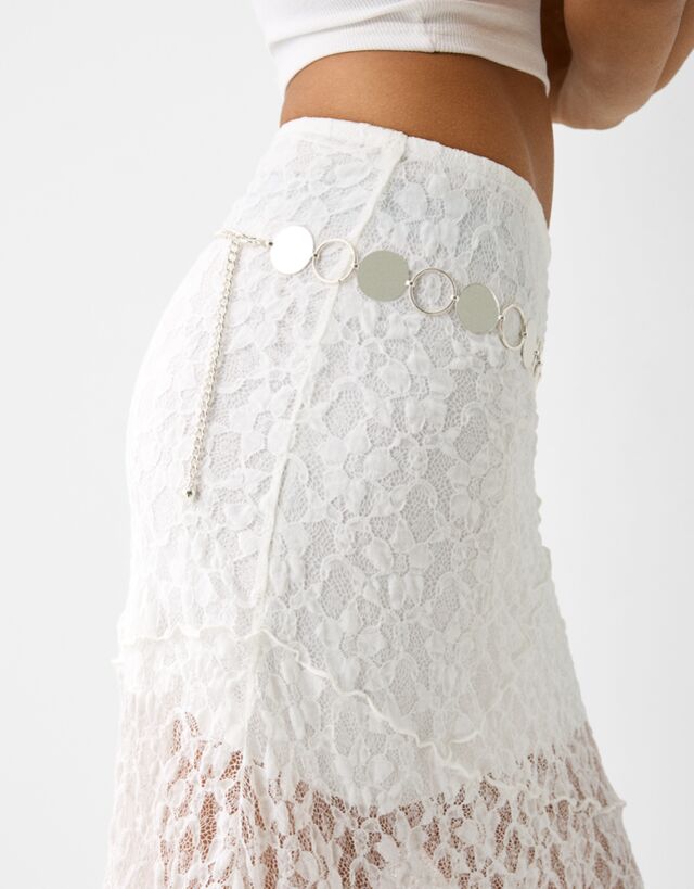 Bershka Cinturón Cadena Círculos Mujer 95 Plata