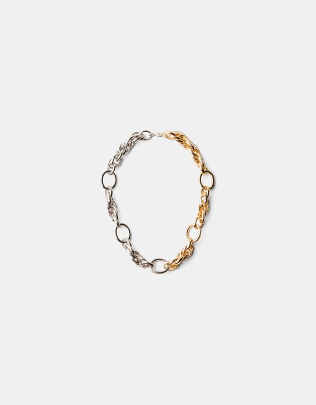 Bershka Collar Doble Cadena Signature Edition Mujer Plata