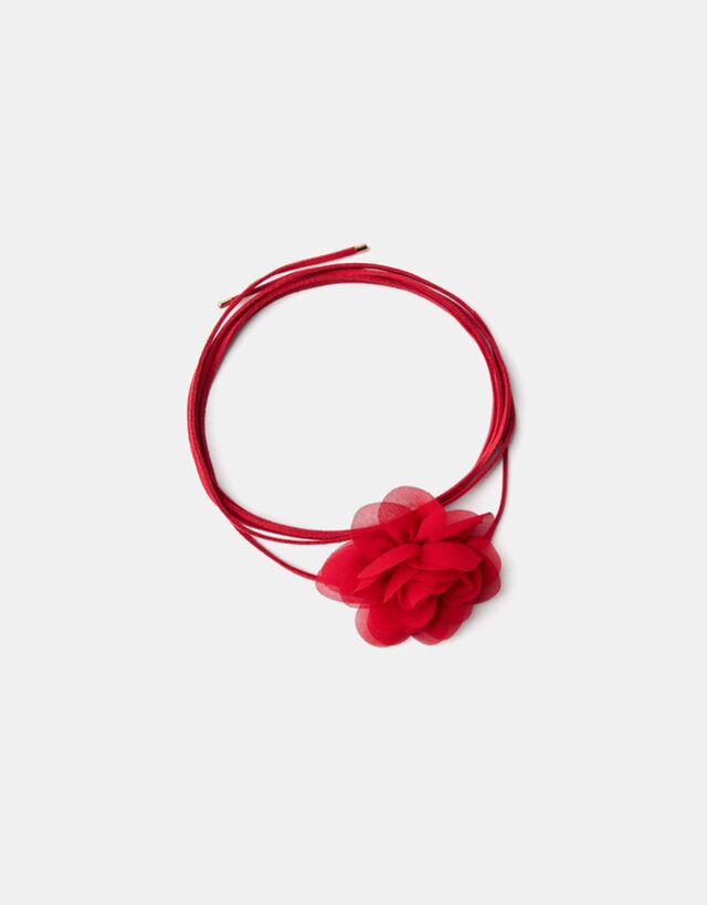 Bershka Collar Choker Flor Mujer Rojo