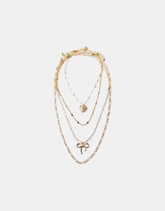 Bershka Pack 4 Collares Perlas Mujer Oro