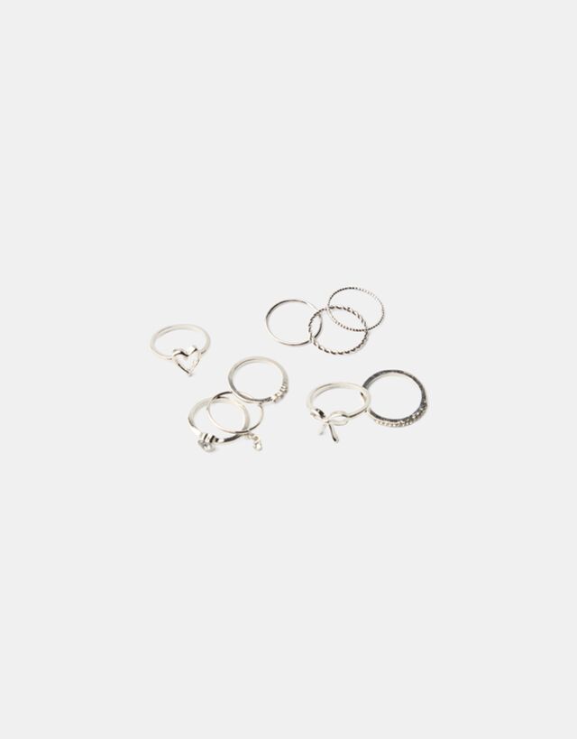 Bershka Pack 9 Anillos Corazón Mujer S Plata