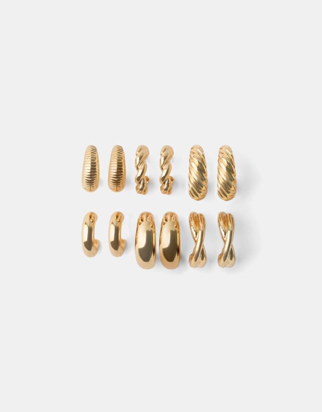 Bershka Pack 9 Pendientes Aros Mujer Oro