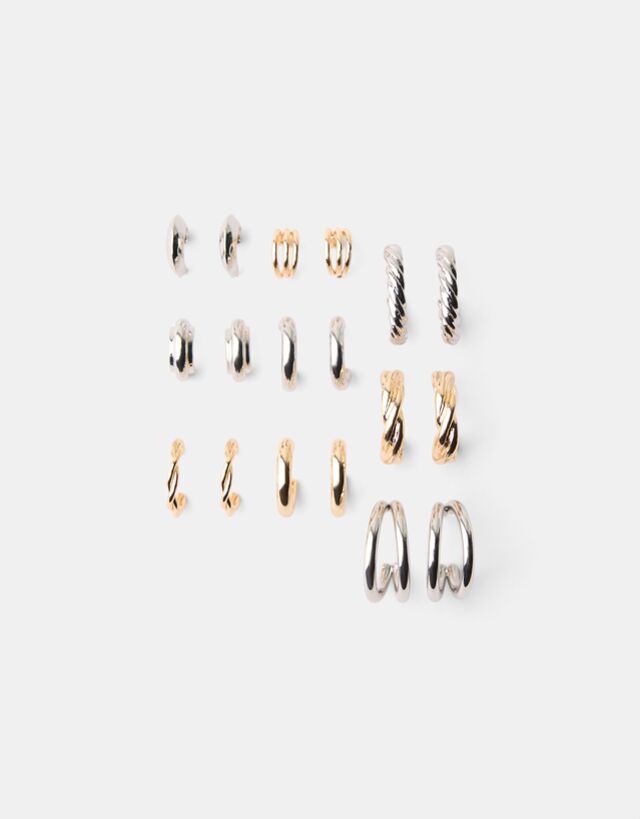 Bershka Pack 9 Pendientes Aros Mujer Plata