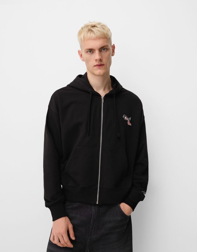 Bershka Sudadera Bershka X No Fear Boxy Fit Cremallera Hombre Xs Negro