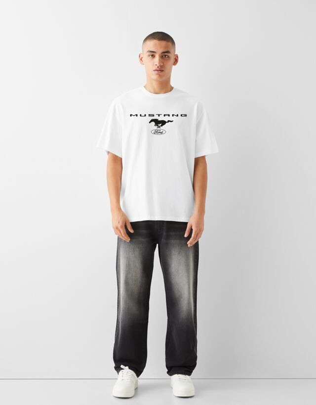 Bershka Camiseta Ford Manga Corta Hombre S Blanco