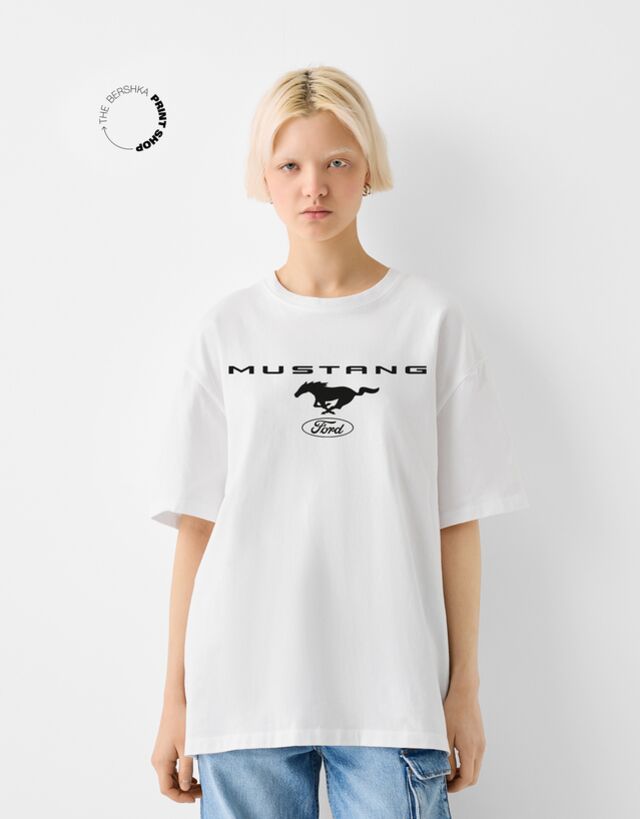Bershka Koszulka Z Krótkim Rękawem Ford Kobieta Xs Biały