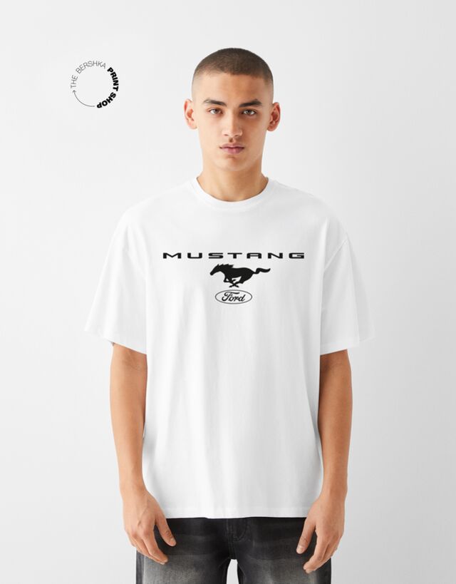 Bershka Camiseta Ford Manga Corta Hombre M Blanco