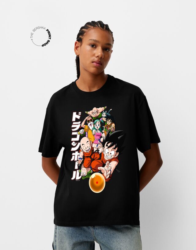 Bershka Camiseta Dragon Ball Manga Corta Mujer S Negro