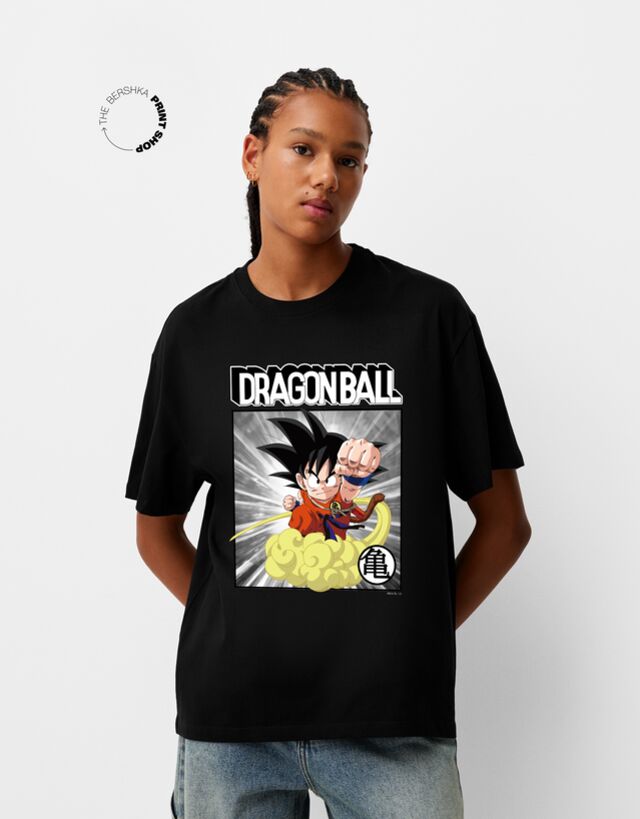 Bershka Camiseta Dragon Ball Manga Corta Mujer Xl Negro