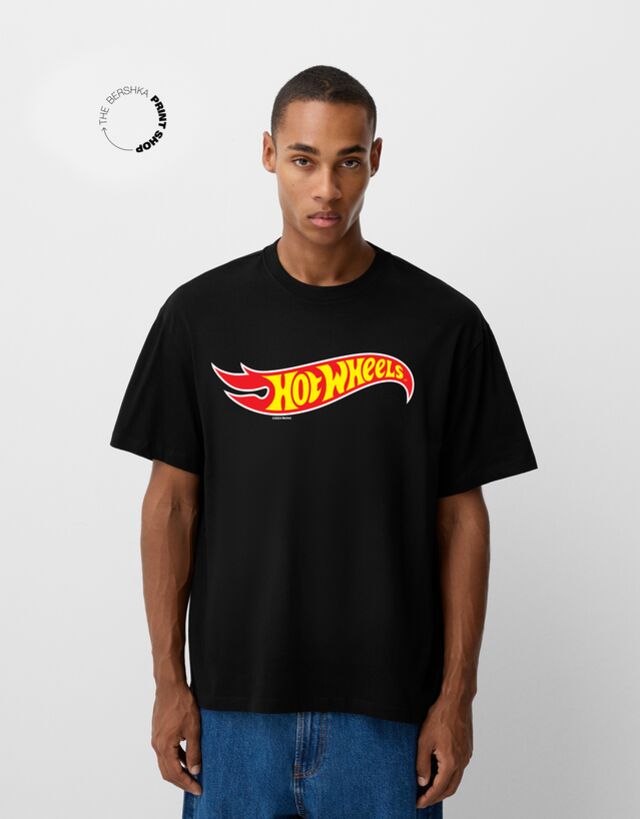 Bershka Camiseta Hot Wheels Manga Corta Hombre M Negro